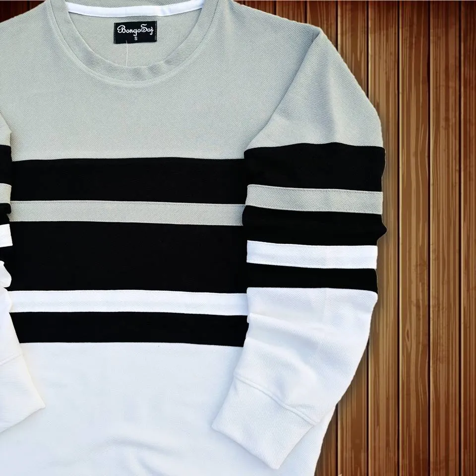 Winter Full sleeve T-Shirt Grey White & Black 2-Stripes