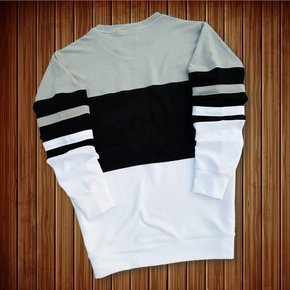 Winter Full sleeve T-Shirt Grey White & Black 2-Stripes
