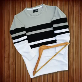 Winter Full sleeve T-Shirt Grey White & Black 2-Stripes