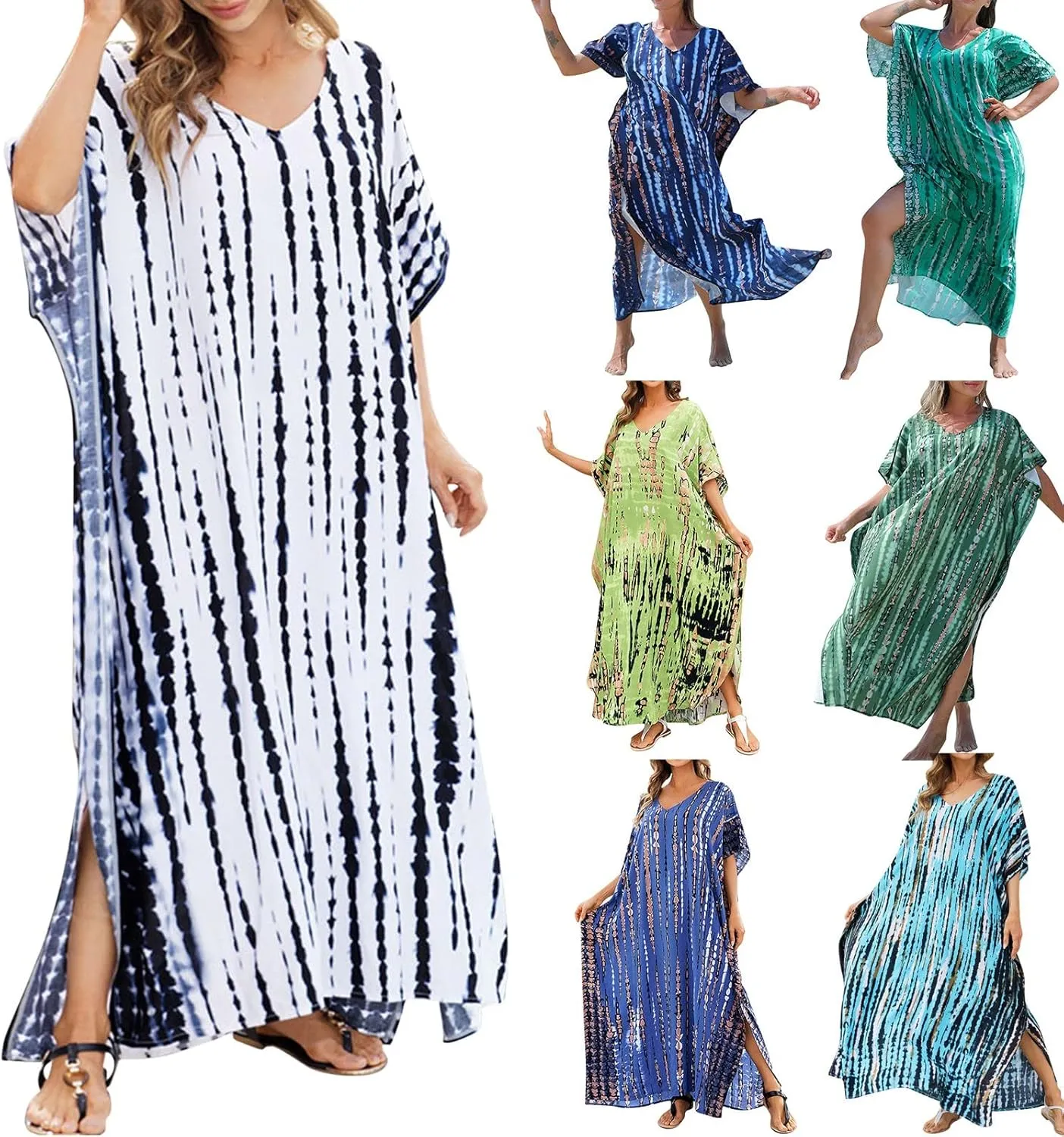 Women Casual Kaftan Dress Batwing Sleeve Plus Size Swimsuit Cover Up Maxi Caftan Dresses
