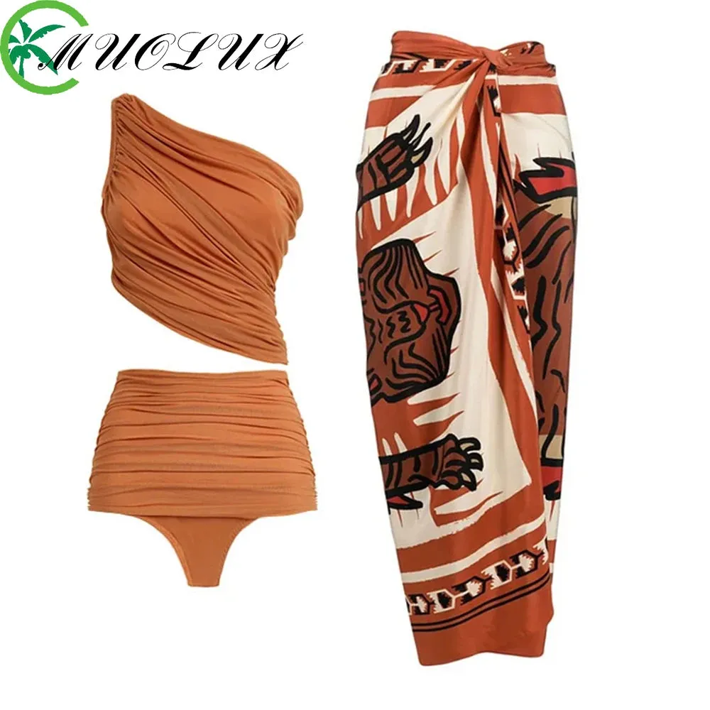 Women Swimsuit Natural Stones Bathing Suit Set One Piece Skirt Luxury Swimwear