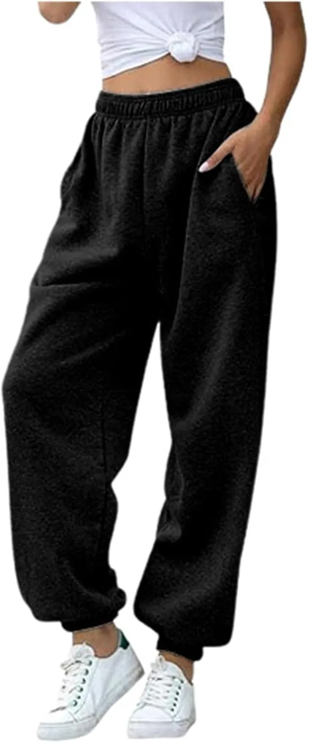 Women's Baggy Sweatpants Drawstring Joggers Elastic High Waisted Sports Pants Workout Yoga Pants with Pocket