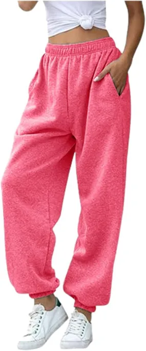 Women's Baggy Sweatpants Drawstring Joggers Elastic High Waisted Sports Pants Workout Yoga Pants with Pocket