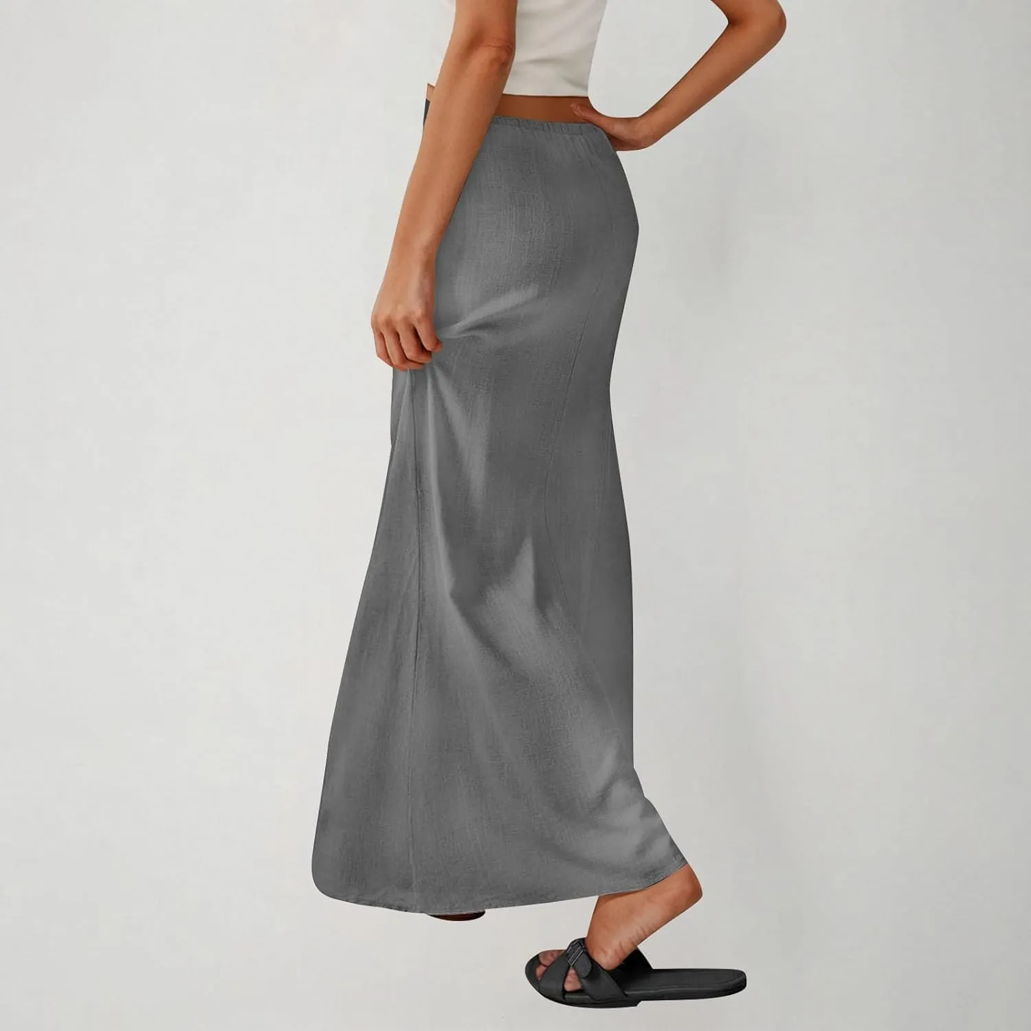 Women's Casual Long Skirts Drawstring Low Waist Maxi Skirt Summer Solid Color Loose Lightweight Beach Dress 2025