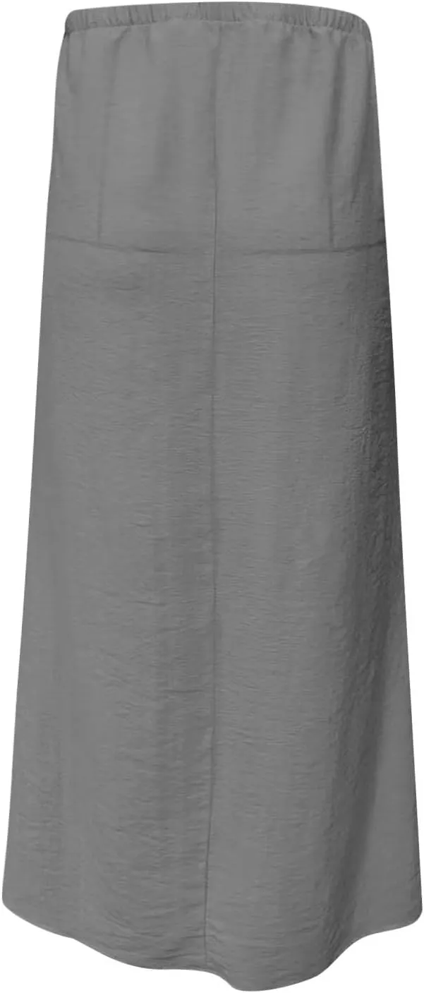 Women's Casual Long Skirts Drawstring Low Waist Maxi Skirt Summer Solid Color Loose Lightweight Beach Dress 2025