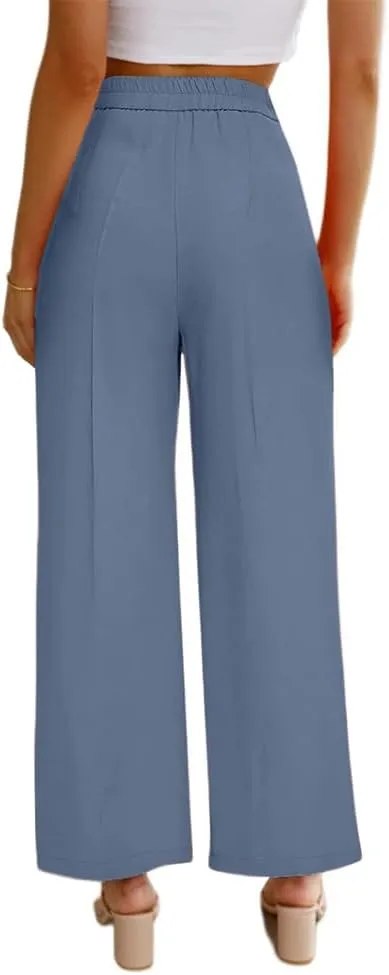 Women's Casual Pants High Waist Wide Leg Pants with Pockets Office Business Trousers