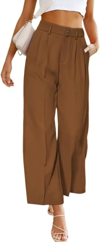 Women's Casual Pants High Waist Wide Leg Pants with Pockets Office Business Trousers