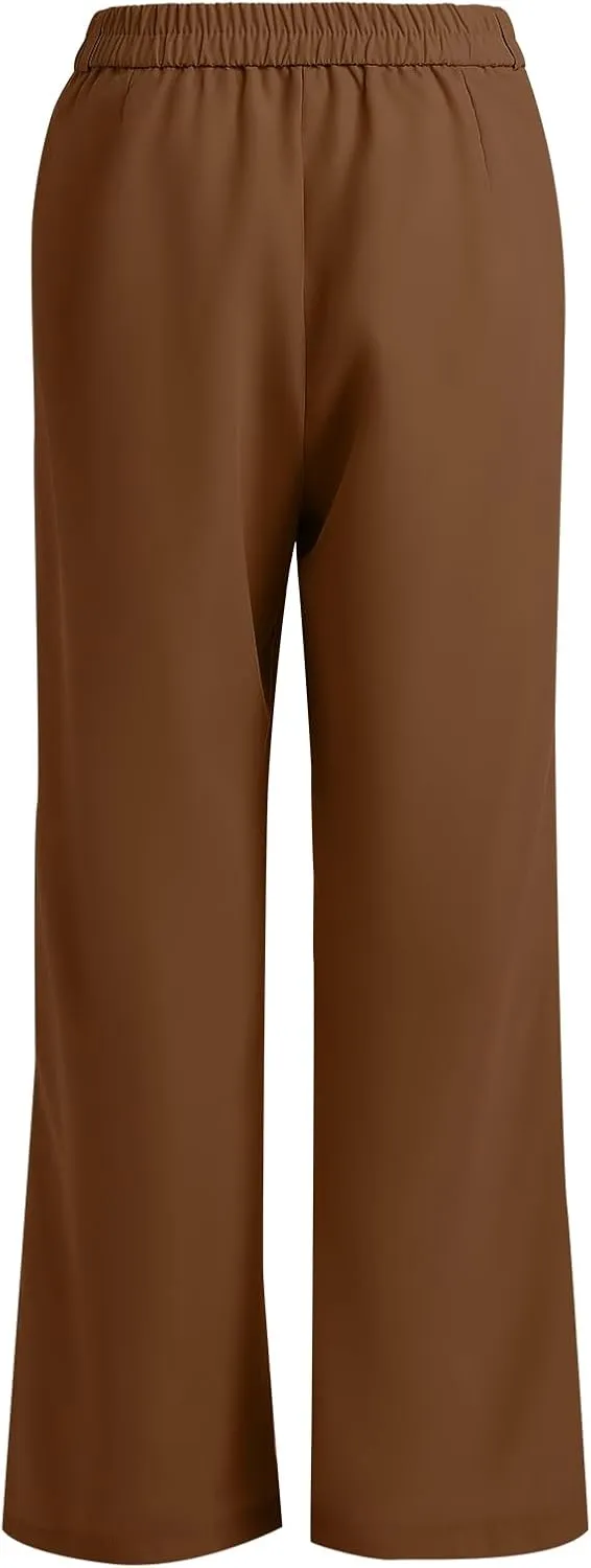 Women's Casual Pants High Waist Wide Leg Pants with Pockets Office Business Trousers
