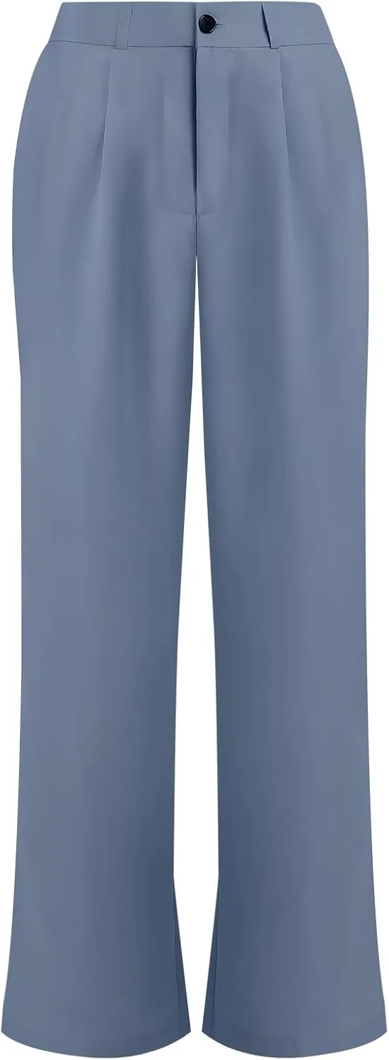 Women's Casual Pants High Waist Wide Leg Pants with Pockets Office Business Trousers