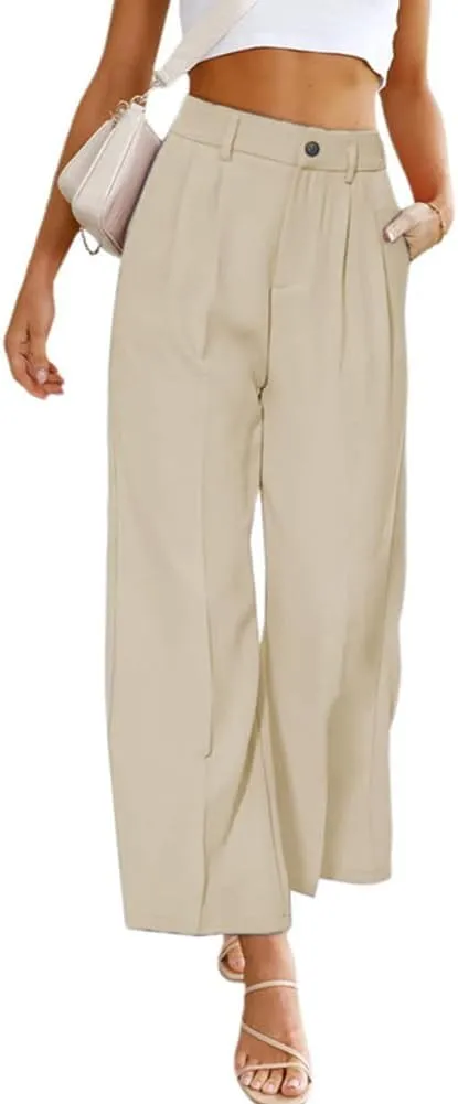Women's Casual Pants High Waist Wide Leg Pants with Pockets Office Business Trousers