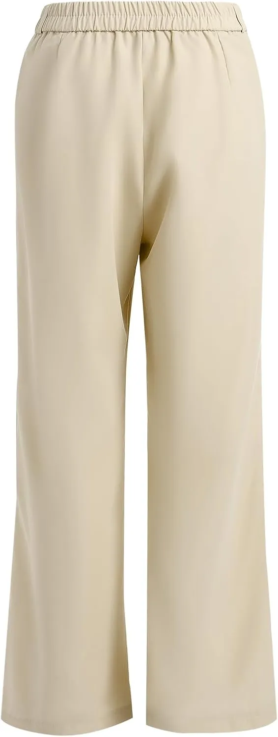 Women's Casual Pants High Waist Wide Leg Pants with Pockets Office Business Trousers