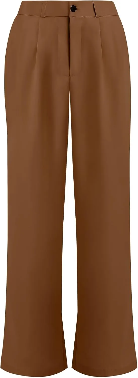 Women's Casual Pants High Waist Wide Leg Pants with Pockets Office Business Trousers