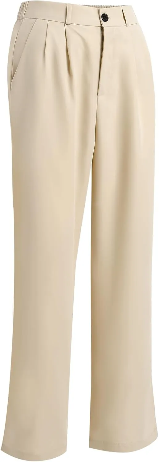 Women's Casual Pants High Waist Wide Leg Pants with Pockets Office Business Trousers