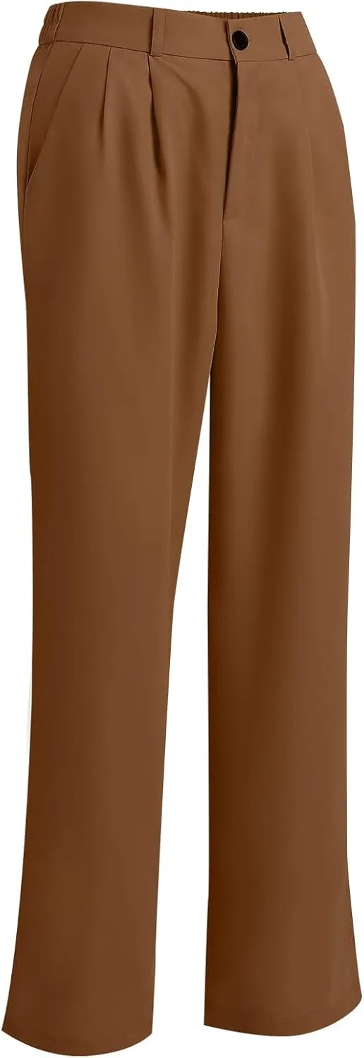 Women's Casual Pants High Waist Wide Leg Pants with Pockets Office Business Trousers