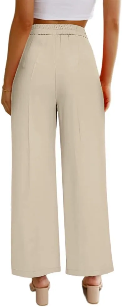 Women's Casual Pants High Waist Wide Leg Pants with Pockets Office Business Trousers