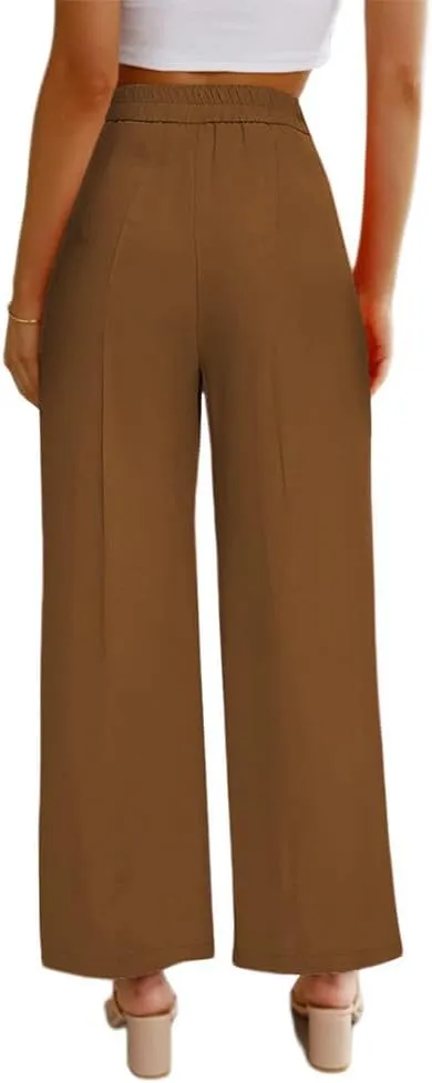 Women's Casual Pants High Waist Wide Leg Pants with Pockets Office Business Trousers