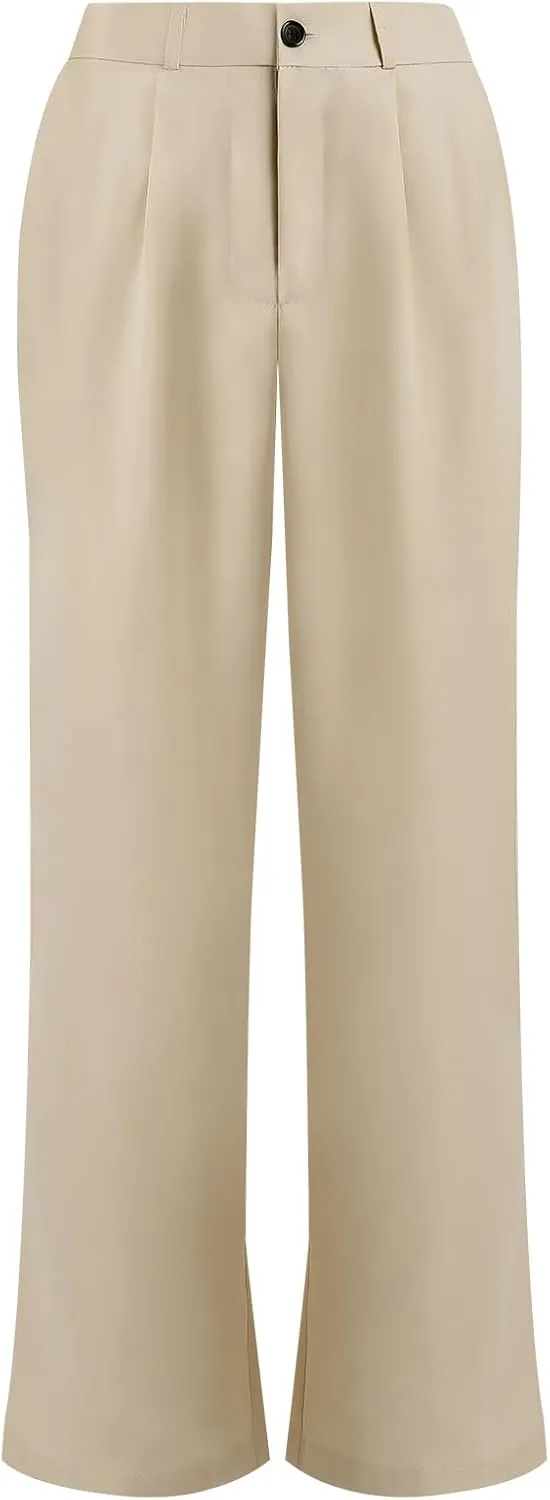 Women's Casual Pants High Waist Wide Leg Pants with Pockets Office Business Trousers