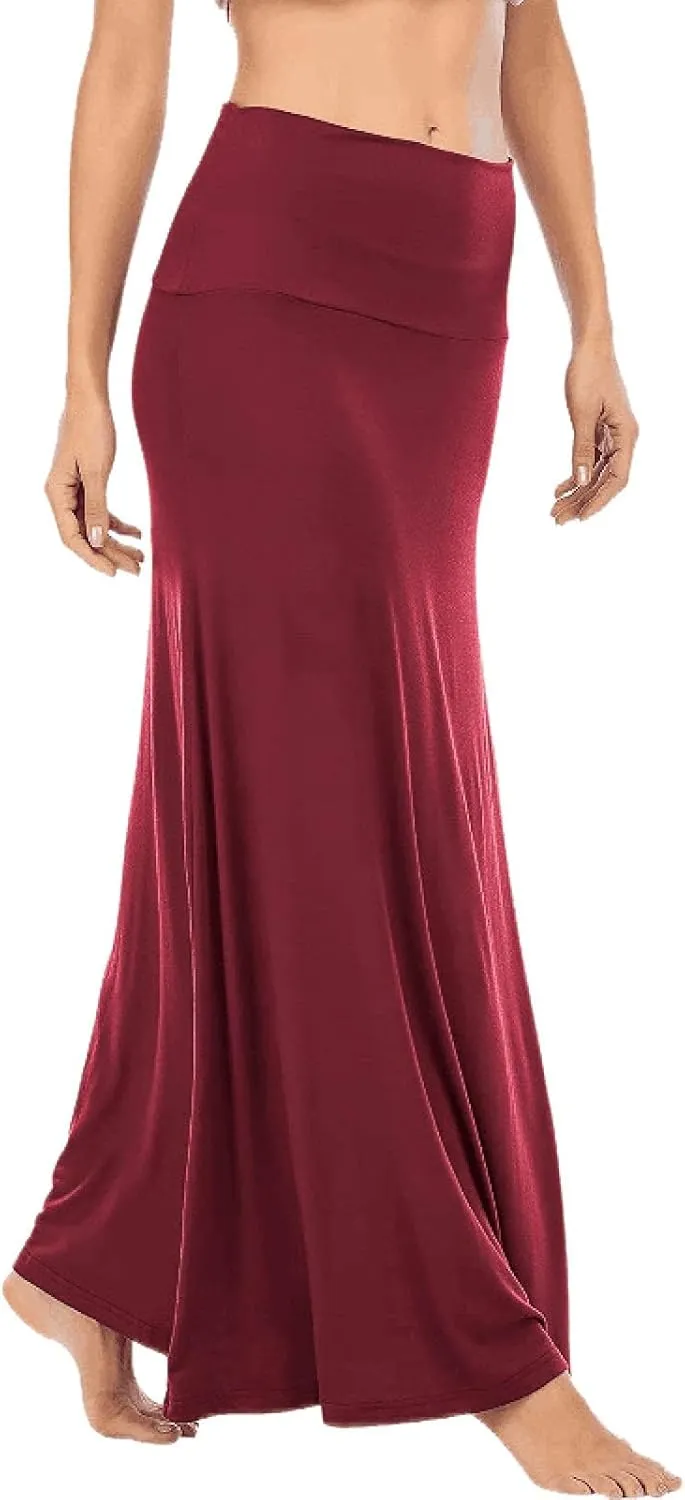 Women's Casual Ruched Stretchy High Waist A Line Skirt Flared Midi Skirt Long Skirts for Women
