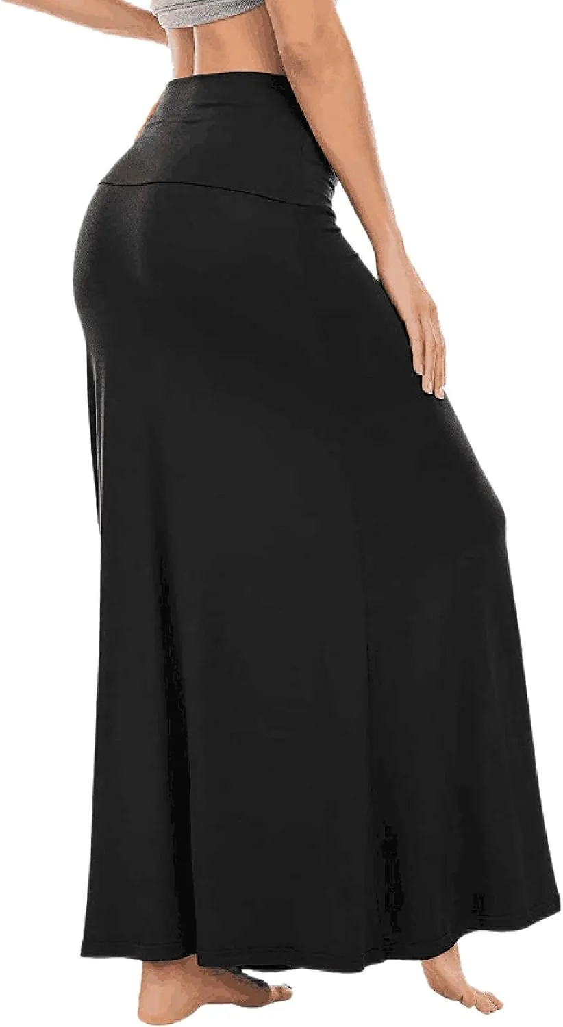 Women's Casual Ruched Stretchy High Waist A Line Skirt Flared Midi Skirt Long Skirts for Women