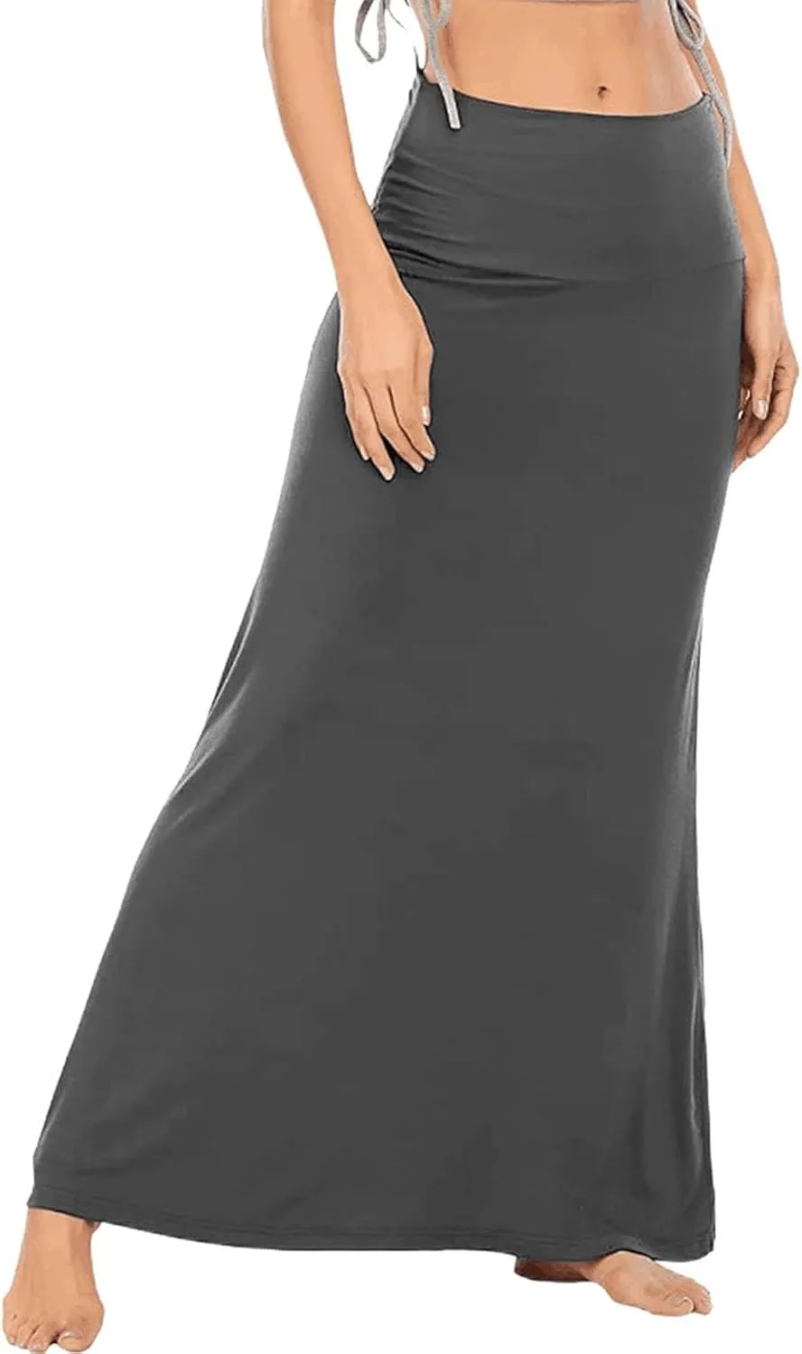 Women's Casual Ruched Stretchy High Waist A Line Skirt Flared Midi Skirt Long Skirts for Women