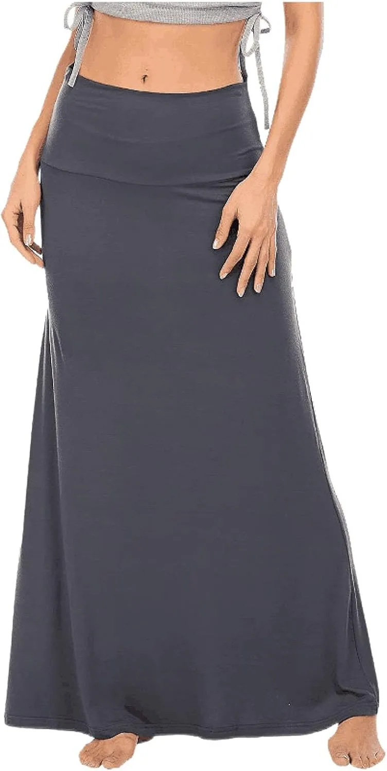 Women's Casual Ruched Stretchy High Waist A Line Skirt Flared Midi Skirt Long Skirts for Women