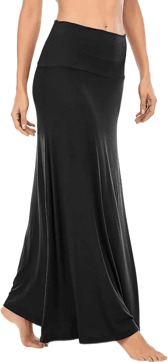 Women's Casual Ruched Stretchy High Waist A Line Skirt Flared Midi Skirt Long Skirts for Women