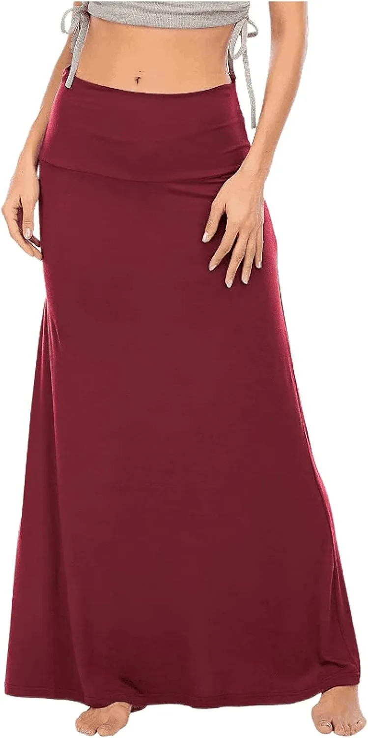 Women's Casual Ruched Stretchy High Waist A Line Skirt Flared Midi Skirt Long Skirts for Women