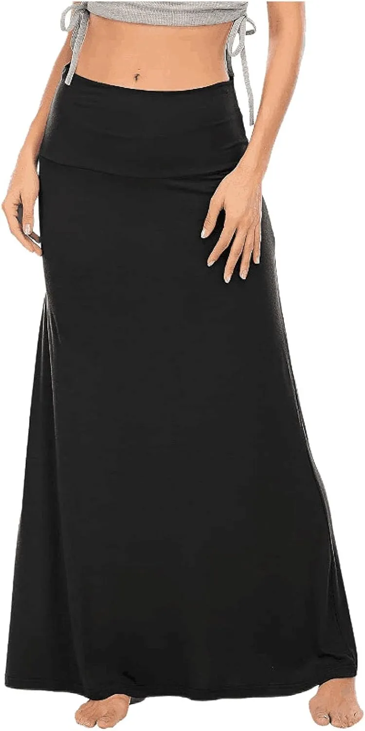 Women's Casual Ruched Stretchy High Waist A Line Skirt Flared Midi Skirt Long Skirts for Women