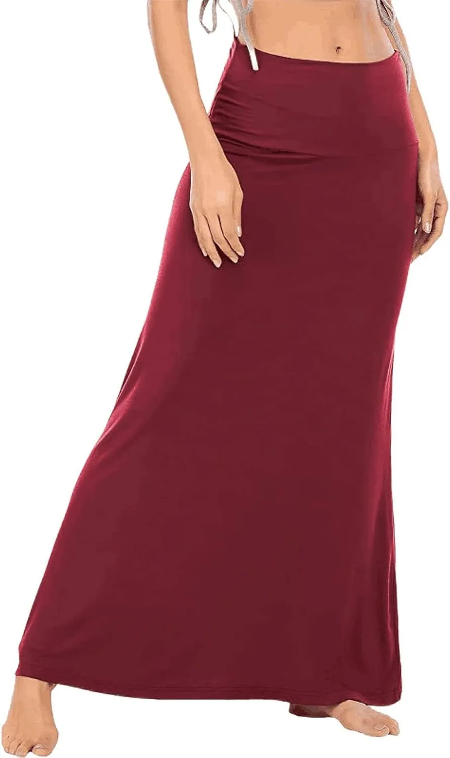 Women's Casual Ruched Stretchy High Waist A Line Skirt Flared Midi Skirt Long Skirts for Women