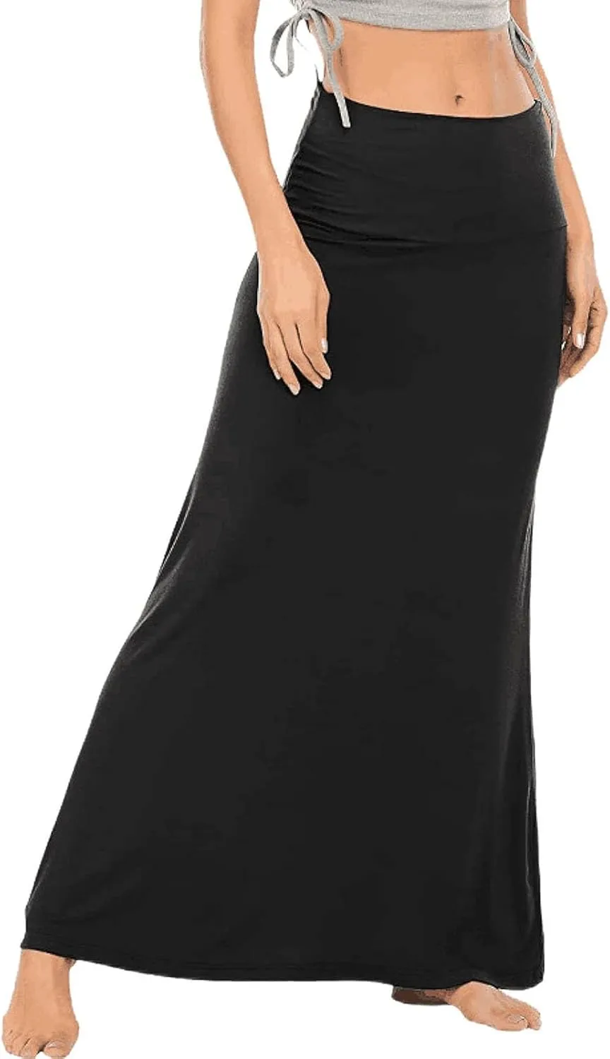 Women's Casual Ruched Stretchy High Waist A Line Skirt Flared Midi Skirt Long Skirts for Women