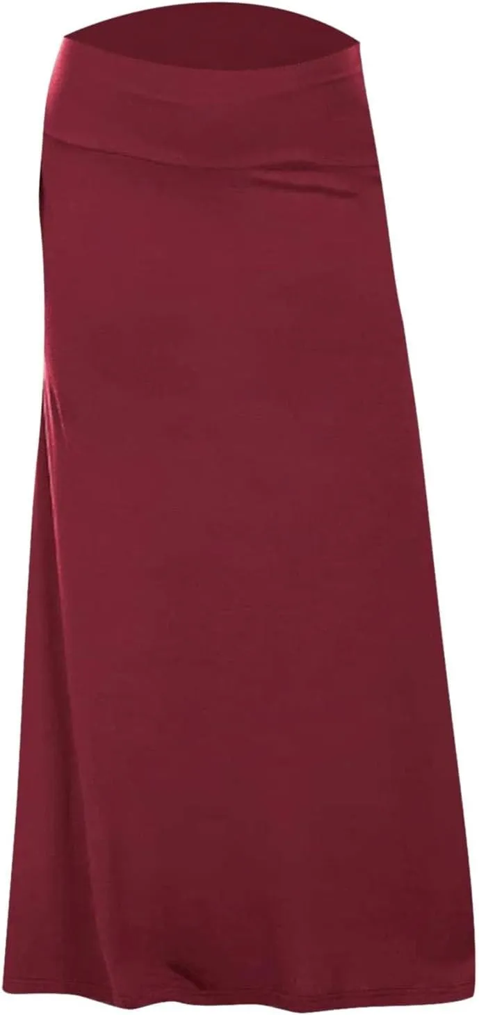 Women's Casual Ruched Stretchy High Waist A Line Skirt Flared Midi Skirt Long Skirts for Women
