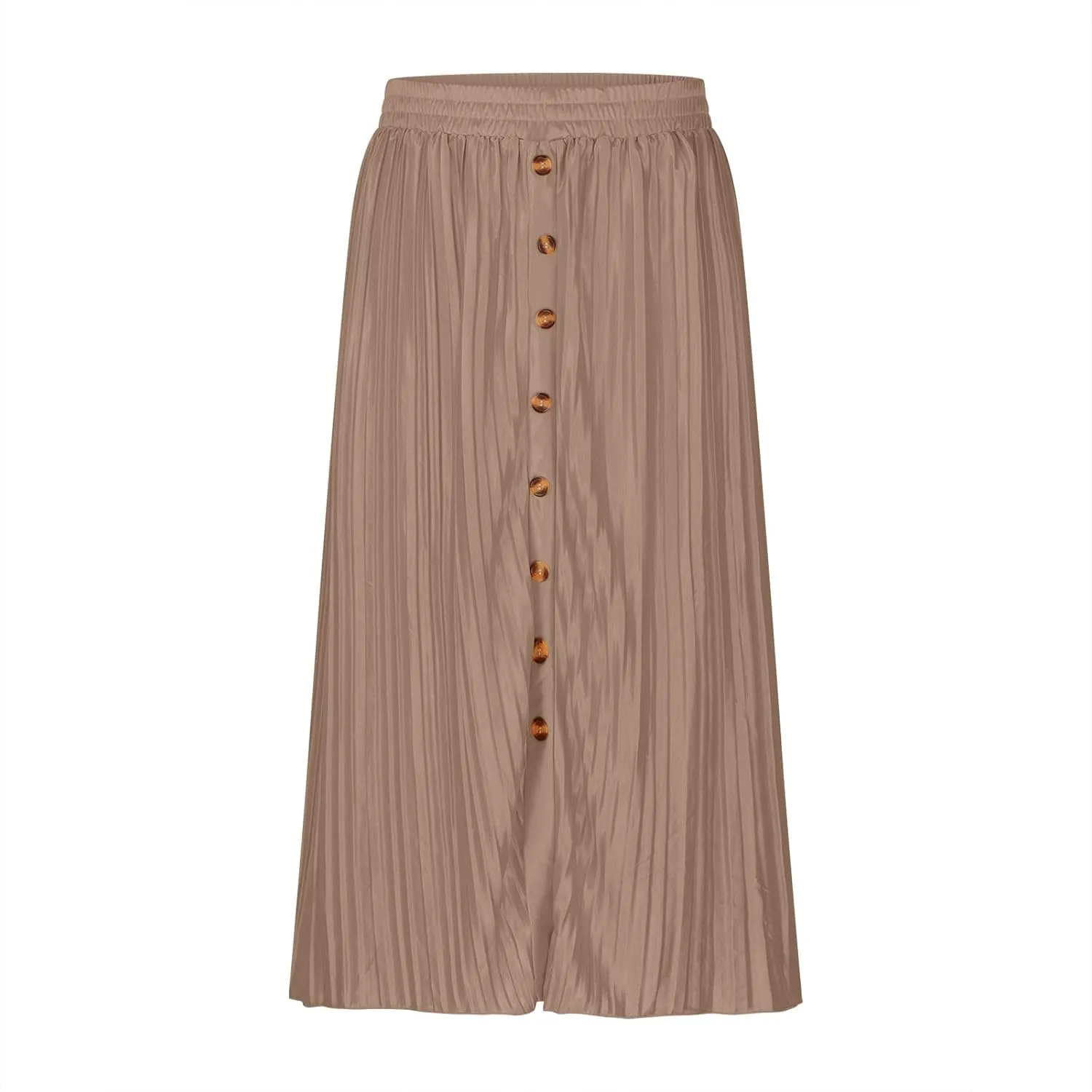 Women's Elastic High Waist Pleated A-Line Midi Skirts Dressy Casual Trendy Button Down Business Work Long Skirt