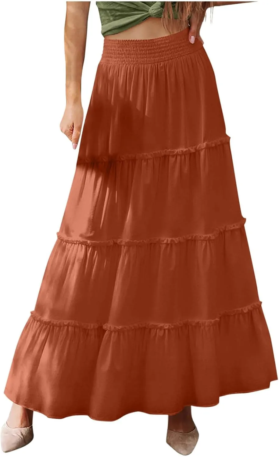 Women's Flowy High Waist A-Line Maxi Skirt Summer Casual Lightweight Long Skirts Beach Vacation Outfits Clothes