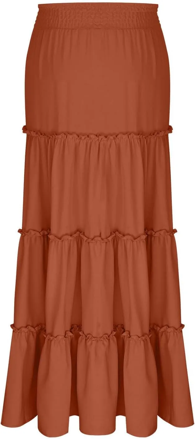 Women's Flowy High Waist A-Line Maxi Skirt Summer Casual Lightweight Long Skirts Beach Vacation Outfits Clothes