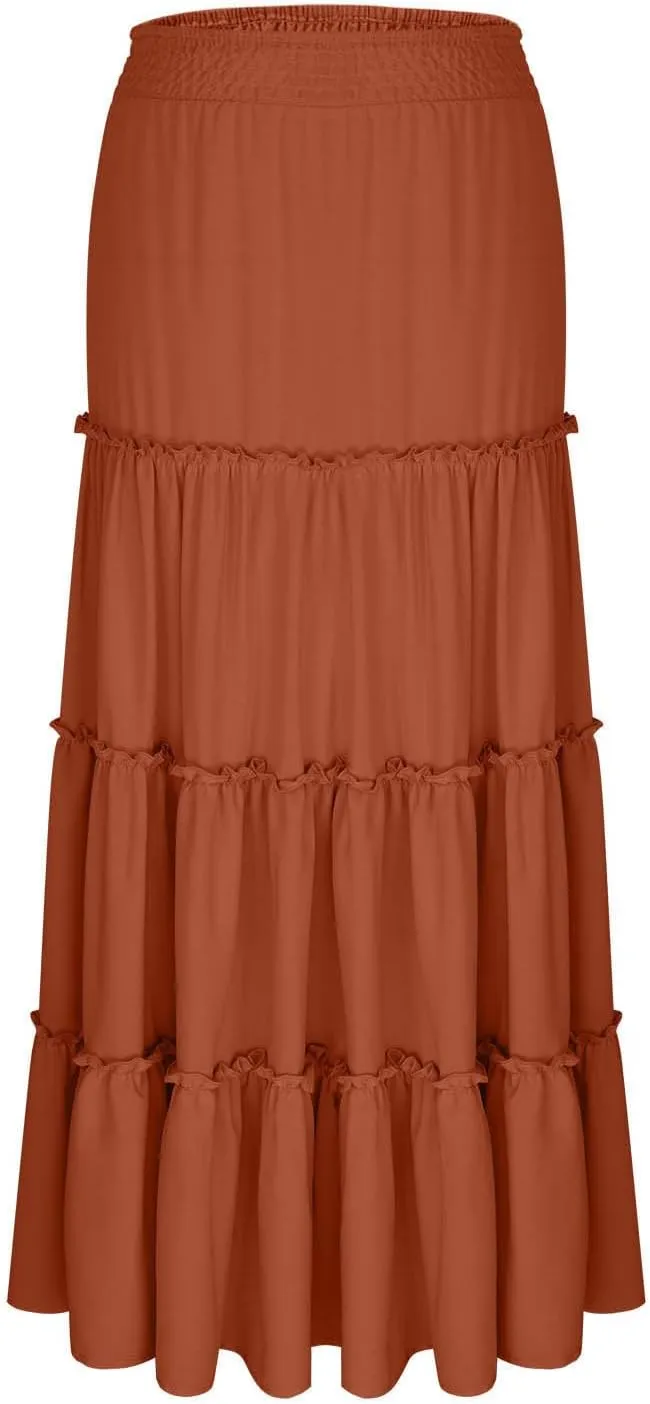 Women's Flowy High Waist A-Line Maxi Skirt Summer Casual Lightweight Long Skirts Beach Vacation Outfits Clothes