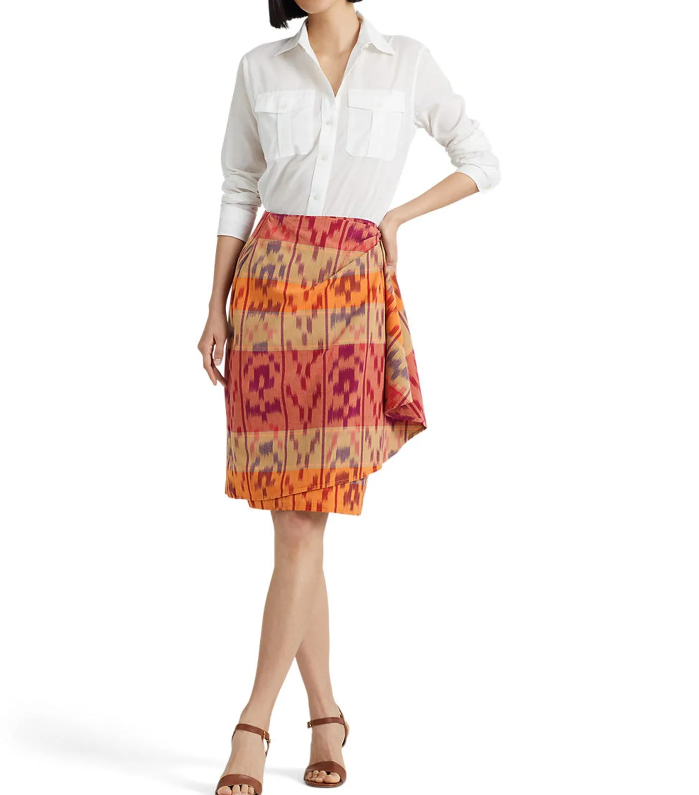 Women's Geo-Motif Cotton-Linen Wrap Skirt Berry Multi
