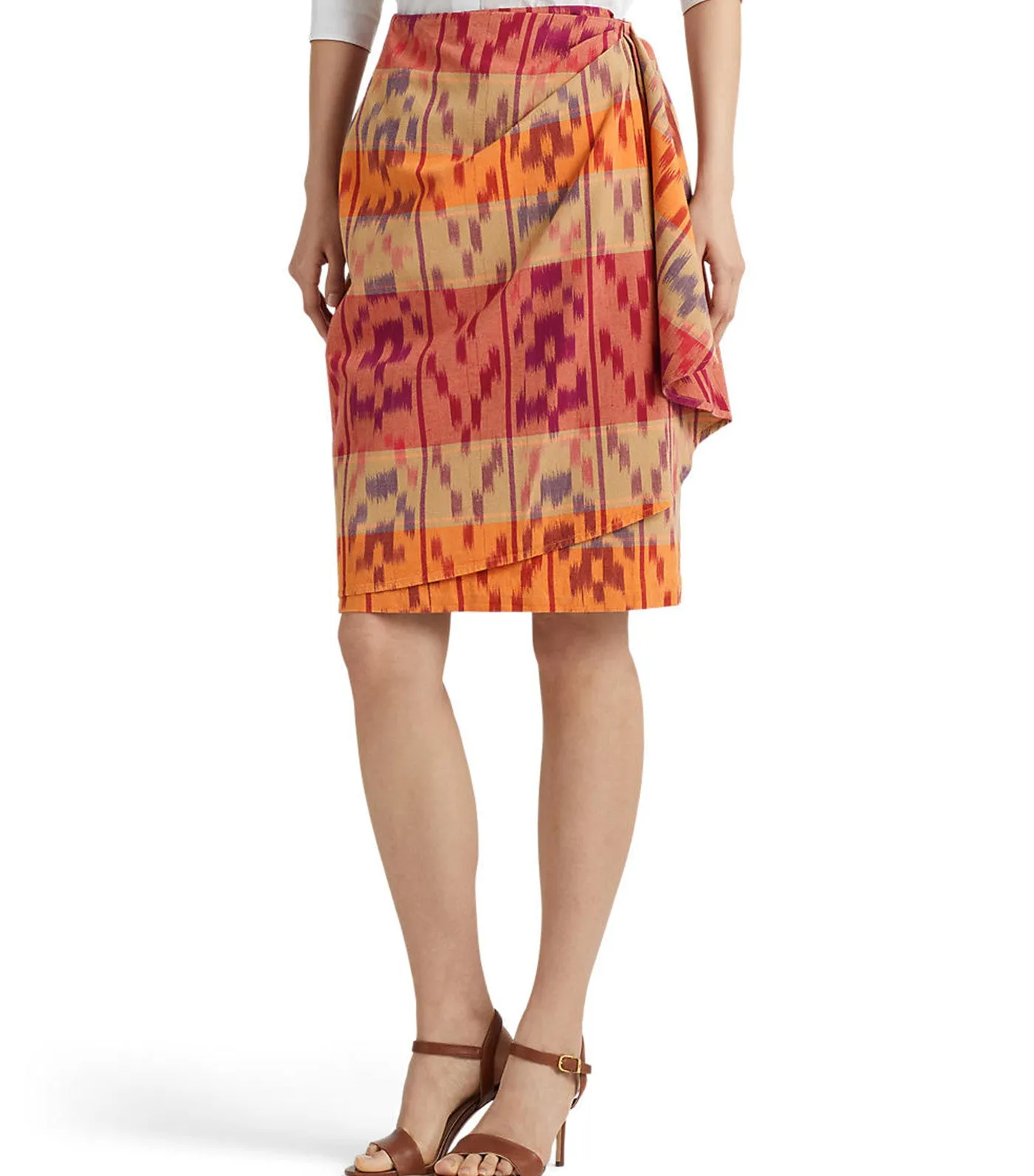 Women's Geo-Motif Cotton-Linen Wrap Skirt Berry Multi
