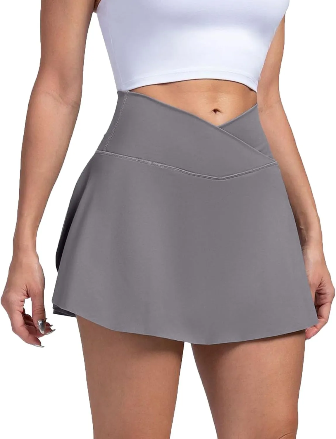 Women's Summer Sports Loose Trendy Quick Dry Elastic High Waist Solid Color Yoga Fitness Tennis Skirts, S-2XL