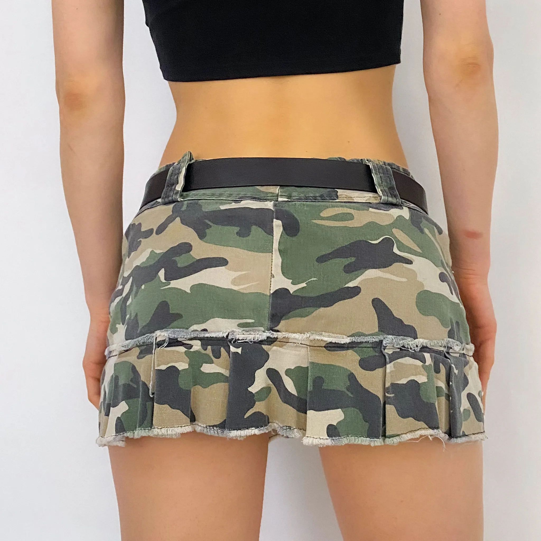 Y2K Camo Pleated Mini Skirt - Small