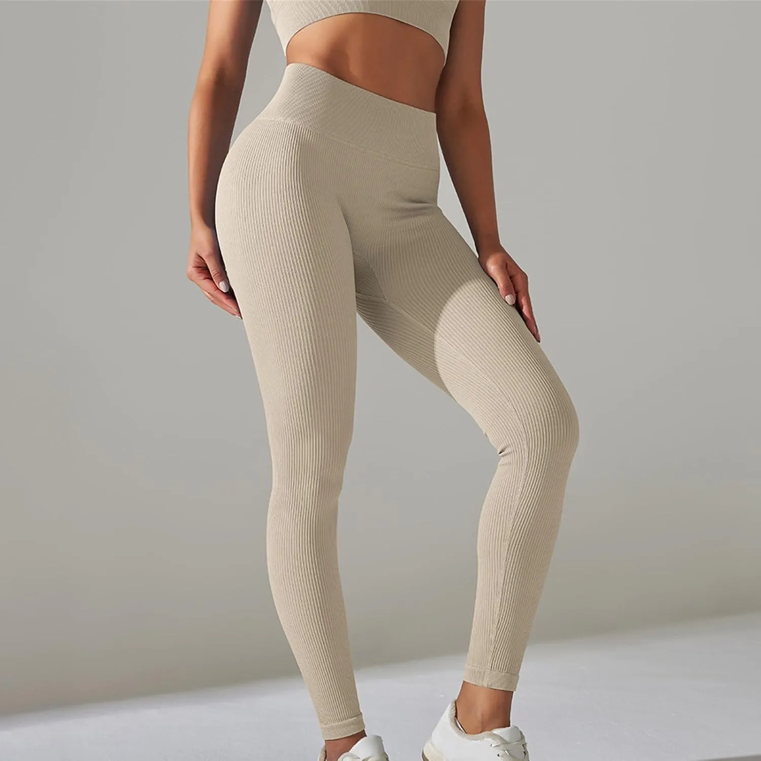 Yoga Leggings for Women High Waist Tummy Control Yoga Pants Ribbed Stretch Workout Leggings Compression Gym Tights