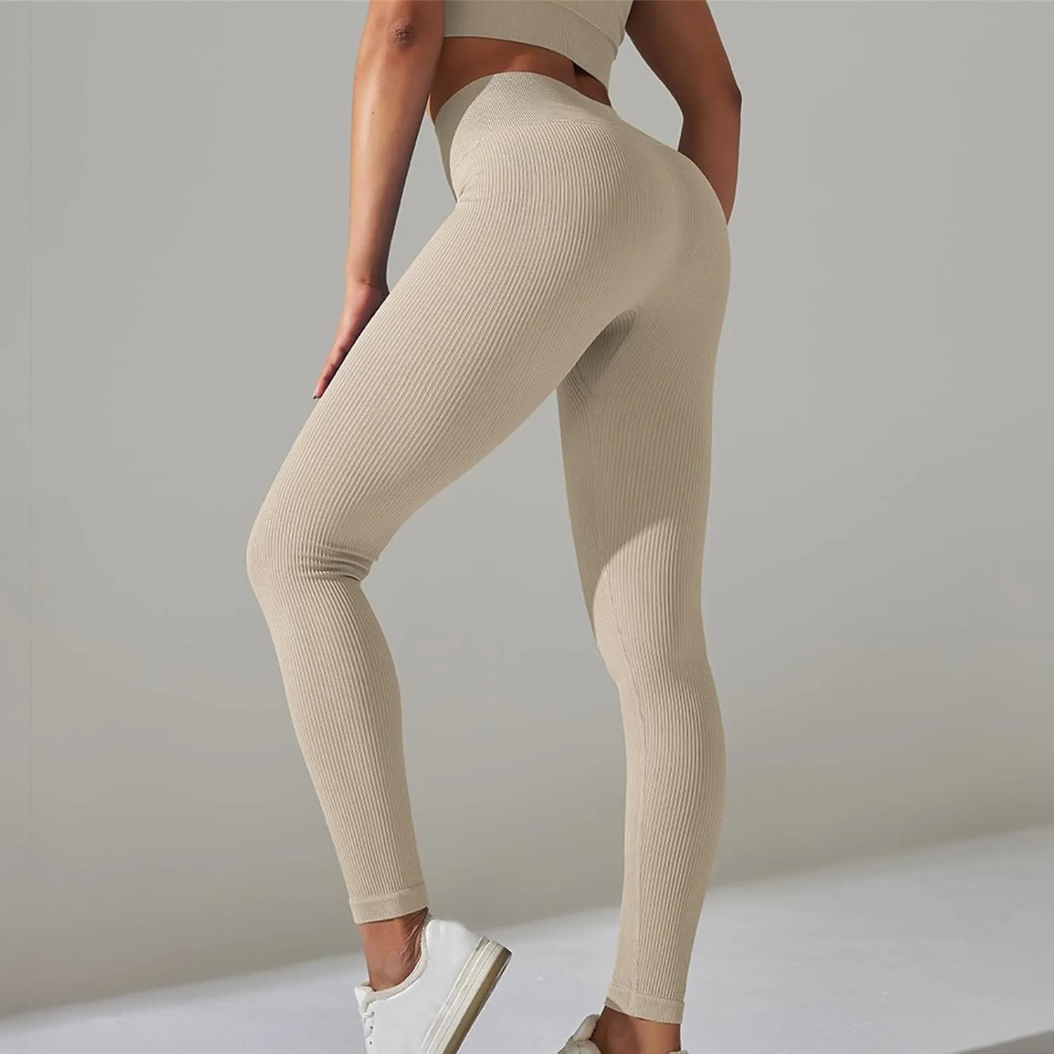 Yoga Leggings for Women High Waist Tummy Control Yoga Pants Ribbed Stretch Workout Leggings Compression Gym Tights
