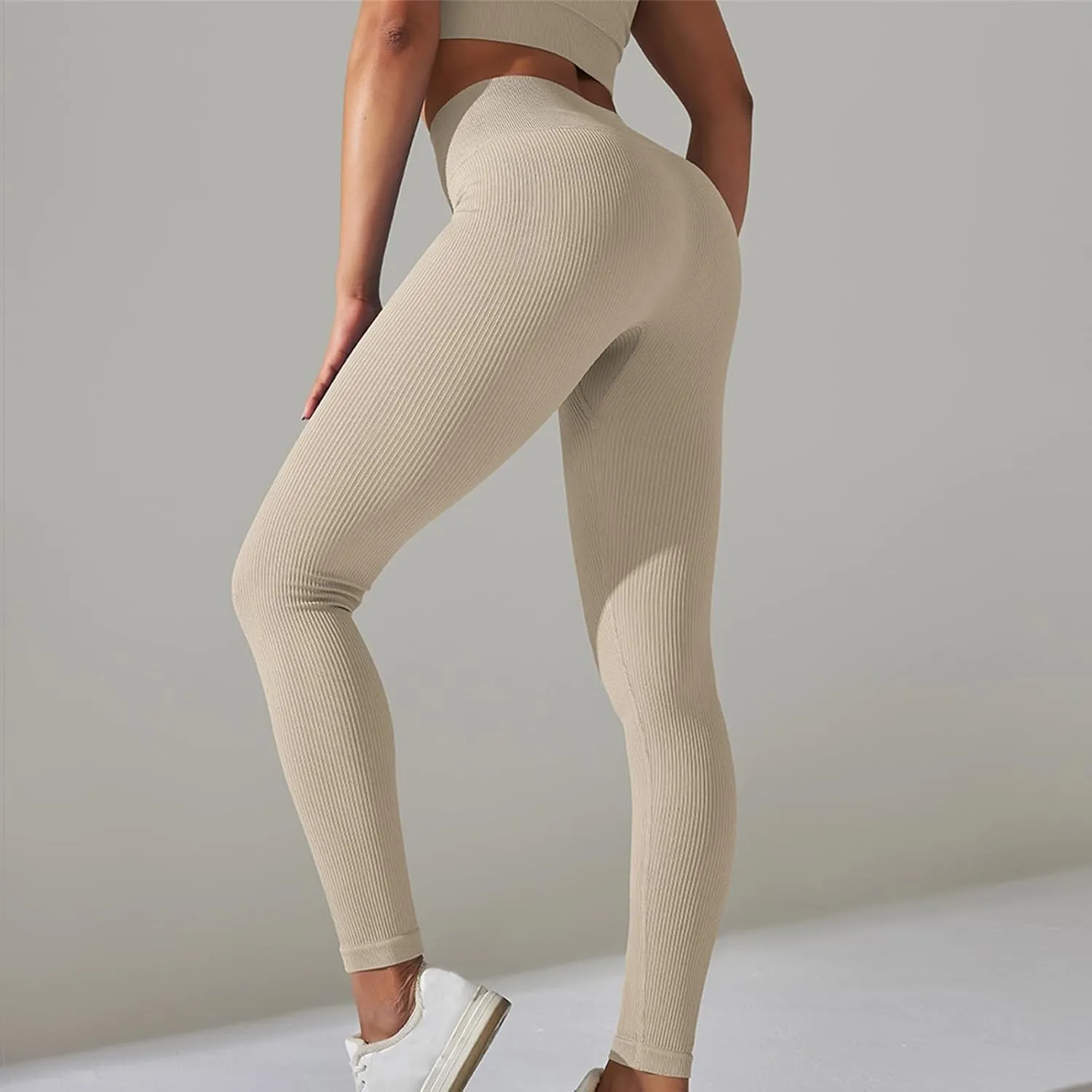 Yoga Leggings for Women High Waist Tummy Control Yoga Pants Ribbed Stretch Workout Leggings Compression Gym Tights
